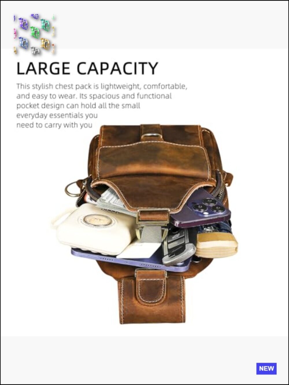 Genuine Leather Hiking Daypack Sling Crossbody Chest Bag Travel Daypack Outdoor - Picture 6 of 6
